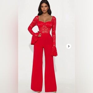 Elegant Red Fashionnova Lace Jumpsuit